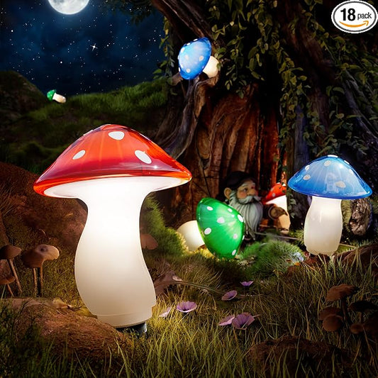 BITPOTT 18 Pack 60FT Solar Mushroom Lights, Multicolor 8 Modes Solar Lights Outdoor, IP65 Waterproof Garden Light Outdoor Decoration for Path, Yard, Patio, Lawn, Party, Christmas Decor (Multicolor)