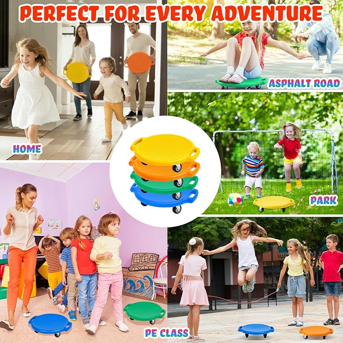 Soulchen Manual Sports Scooter Board with Handles, Sitting Scooter Board with Universal Wheels for Home Gym Indoor Outdoor Activities Play Equipment