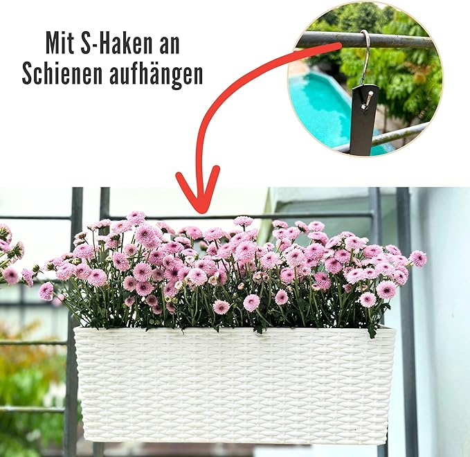 LaLaGreen Window Boxes Planters (20 Inch, 2 Pack) Outdoor Wall Hanging Flower Box with Bracket, Vertical Wall Mounted Self Watering White Rectangular Plant Container Modern Garden Herb Kitchen Indoor