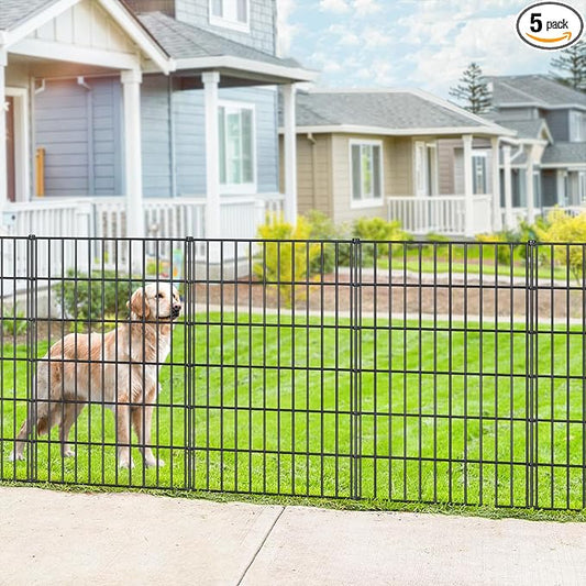FOREHOGAR Metal Garden Fence 40in (H) x 11.7ft (L), 5 Panels + 6 Stakes Dog Fence Border Fence Animal Barrier, No Dig Garden Fencing for Yard Flower Bed Lawn Patio Outdoor, PIN402805 Black
