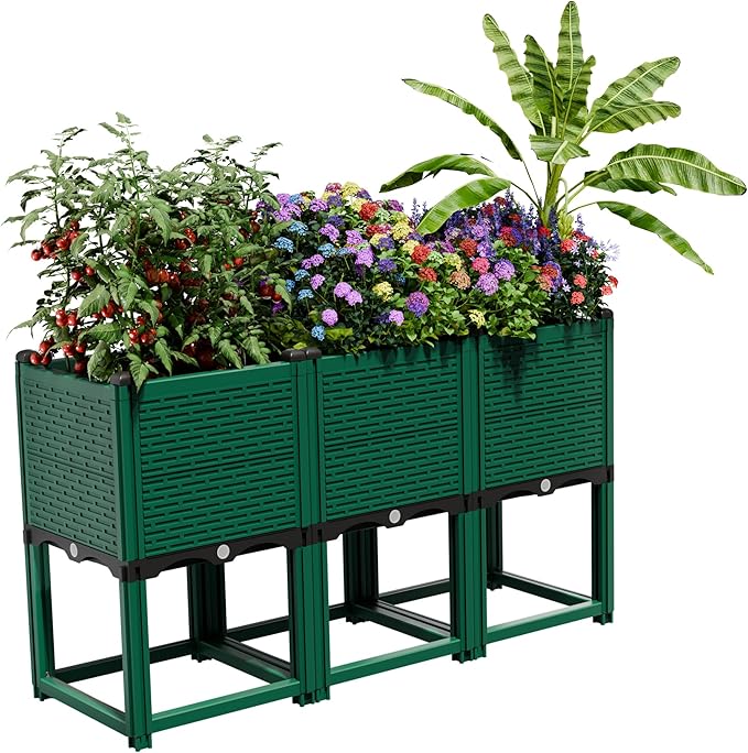 Outdoor Raised Garden Bed - Stackable Vertical Planter with Trellis for Vegetables & Flowers | Durable Resin, Tool-Free Assembly | Perfect for Balcony, Patio, Deck (47.24" H)