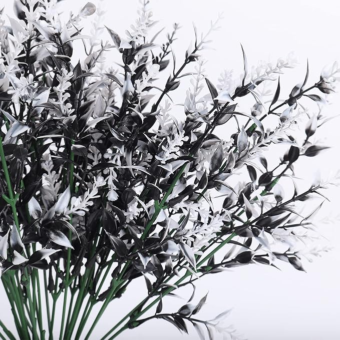 Artificial Plants Spring Black Artificial Outdoor Flowers UV Flowers Outdoor Artificial Greenery for flower arrangements Indoor Outside Hanging Plants Garden Porch Window Home Farmhouse Décor(B+W)