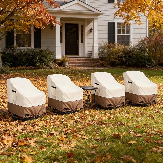 Patio Chair Covers Waterproof Outdoor Furniture Cover, All-Weather Protection Outdoor Lawn Patio Furniture Covers 4 Pack for 30" W x 33" D x 32" H, Beige