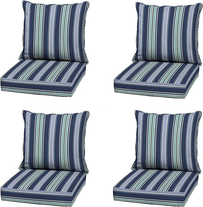 Arden Outdoor Deep Seat Cushion Set (4-Pack), 22 in x 24 in, Weather-Proof, Rain-Proof, Fade Resistant Patio Cushion for Chair, Sofa, and Couch Sapphire Aurora Blue Stripe