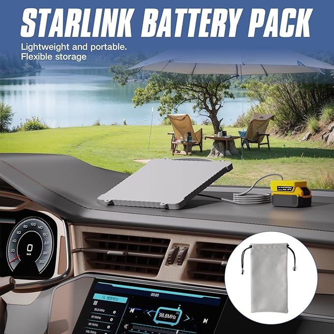 Deckit Starlink Mini Battery Adapter Kit, Compatible with DeWalt 20V MAX, Portable Off-Grid Power Supply w/Switch, Low Voltage Protection, Multi-Port, Cable & Bag