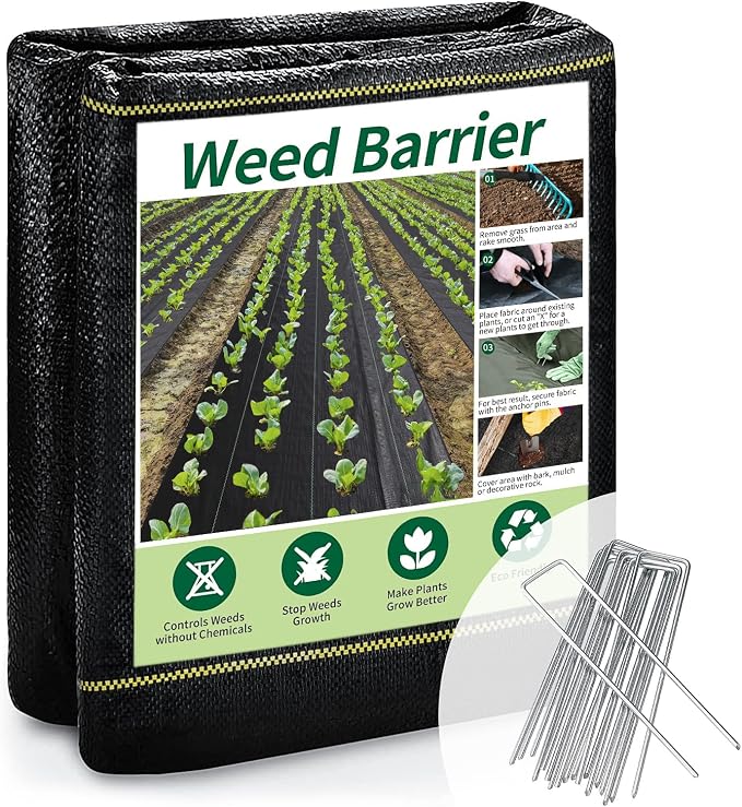 3ft x 50ft Durable Weed Barrier Fabric, 3oz Heavy-Duty Landscaping Fabric, Permeable Ground Cover for Garden, Lawn, and Outdoor Projects, Easy to Install, with 15 Staples