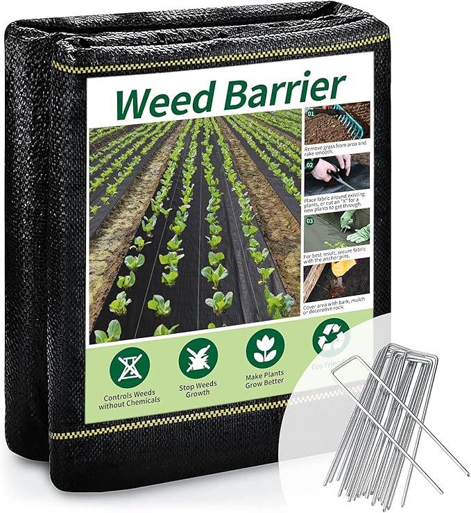 1.3ft x 50ft Durable Weed Barrier Fabric, 3oz Heavy-Duty Landscaping Fabric, Permeable Ground Cover for Garden, Lawn, and Outdoor Projects, Easy to Install, with 15 Staples
