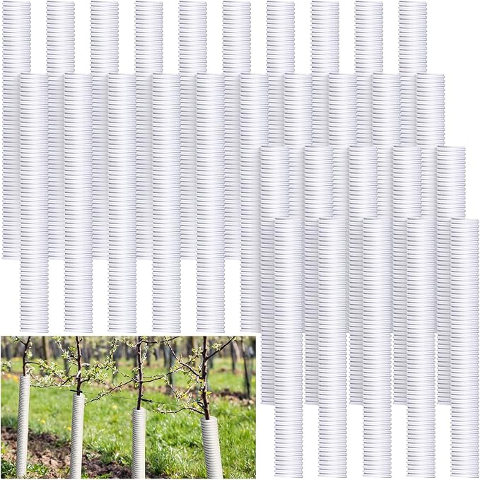 Nuenen 30 Pcs Corrugated Tree Guards, Long 15.75 Inch Diameter 1.96 Inch Pp Tree Trunk Protectors, Tree Bark Protector Tube Wraps for Saplings Plants Seedlings Deer Rabbit Cats Rodents Mowers (White)