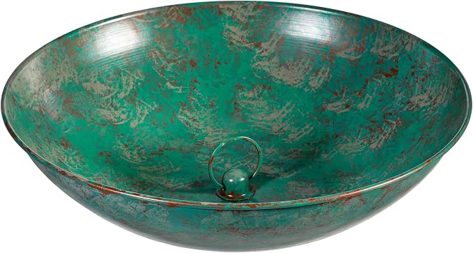 Evergreen Garden 14" Rain Chains Basin, Display Dish w/Chain for Roof Gutter Downspout, Decorative Bowl Catch Rain Chain Basin for Garden & Patio (Green Verdigr)