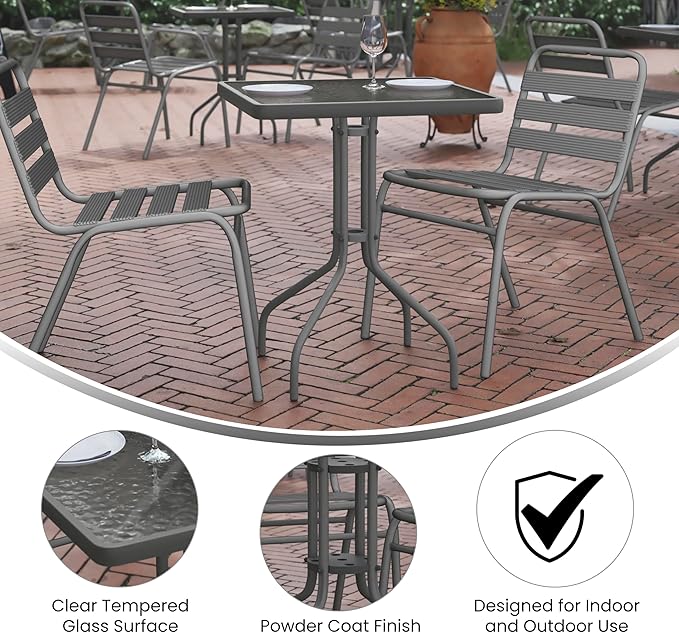 Flash Furniture Barker 23.5'' Square Tempered Glass Metal Table, Silver