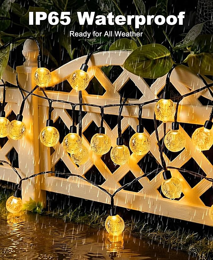 btfarm 2 Pack Solar String Lights Outdoor Waterproof, Total 98 FT 100 LED Solar Powered Patio Light, 8 Lighting Modes Crystal Globe Decorative for Garden Balcony Yard Porch Party, Warm White