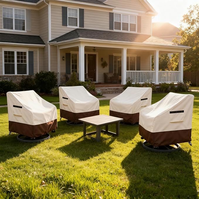 Patio Chair Covers Waterproof Patio Furniture Covers,30W x 34 D x 38.5 H Inches Outdoor Swivel Chair Cover 2 Pack -Beige