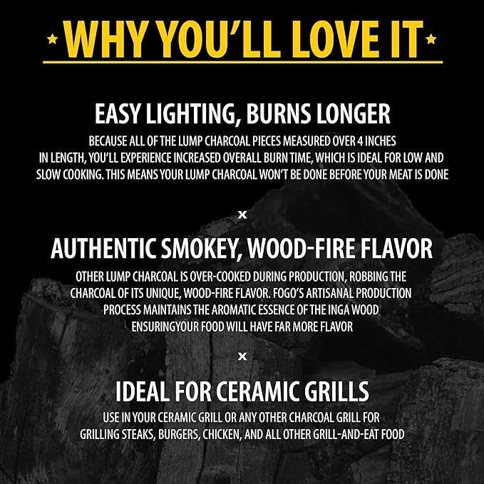 FOGO Super Premium Hardwood Lump Charcoal, Natural, Large Sized Lump Charcoal for Grilling and Smoking, Restaurant Quality, 35 Pound Bag