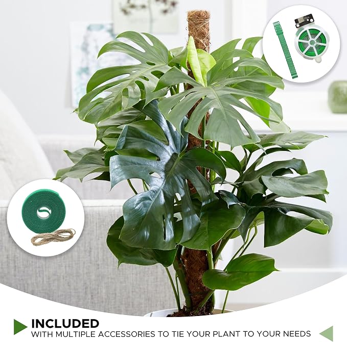 EcoNour 26.5" (2 Pack -16") Stackable Moss Pole for Monstera Plant Support | Moss Pole Sticks for Indoor Plants | Bamboo Plant Stakes,Climbing,Potted,Pothos| Philodendron & Creepers with Tie Accessory