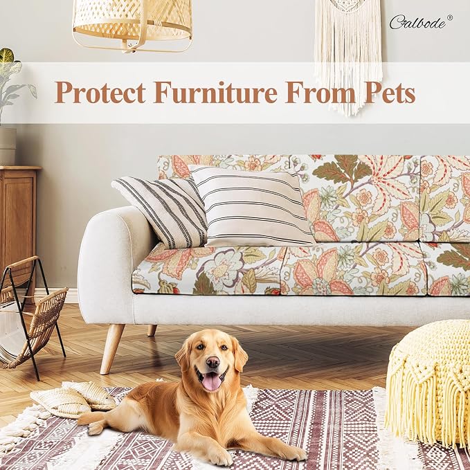 CALBODE 8Pcs High Elastic Digitally Printed Sofa Seat Cushion Cover, Soft & Comfortable Reusable Floral Print Stretch Couch Cushion Slipcover for Outdoor Furniture Protector Replacement(Cover Only