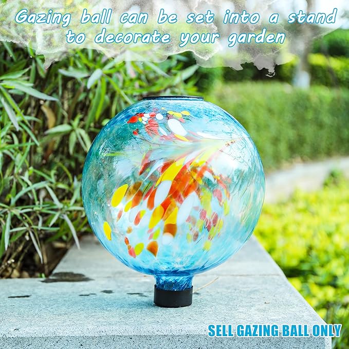 VCUTEKA Solar Gazing Ball, 10" Glass Gazing Balls Sphere with Solar Light for Garden Lawn Outdoor Ornament Yard Decorative, Swirl Lights
