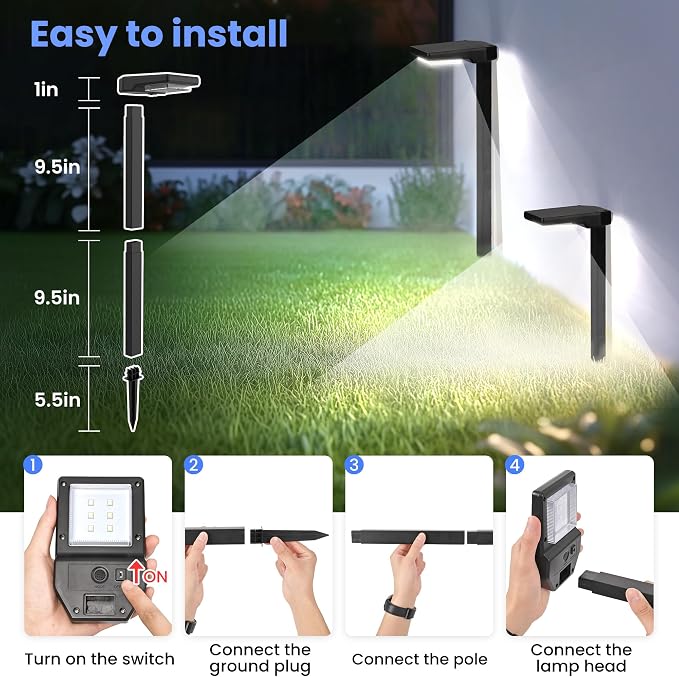 AUDERWIN 4 Pack Color Changing & Sync Smart Solar Pathway Lights, Solar Lights Outdoor Waterproof, 9 Modes (Warm White/Cool White/RGB) Landscape Lighting for Driveway, Walkway, Garden, Yard, Patio