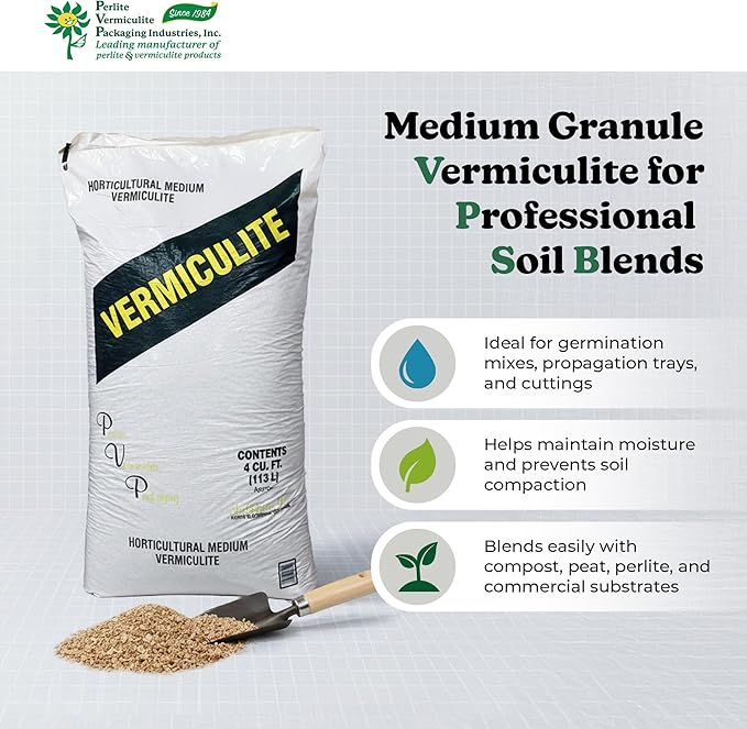 PVP Industries 4 Cubic Feet of Medium Vermiculite - Professional Grade Soil Conditioner and Additive for Seed Germination, Rooting, Hydroponics and Greenhouse or Garden Use