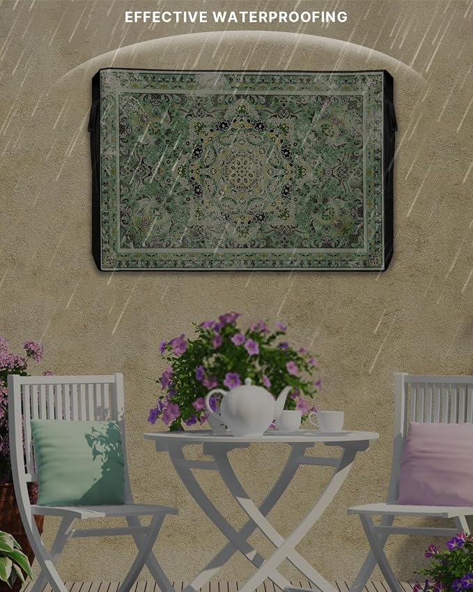 Outdoor TV Cover Waterproof Weatherproof 60 to 65 Inch, Turkish Pattern Medieval Vintage Mural Wallpaper Outside TV Covers with Zipper Flap, TV Screen Protectors for LED LCD OLED Television