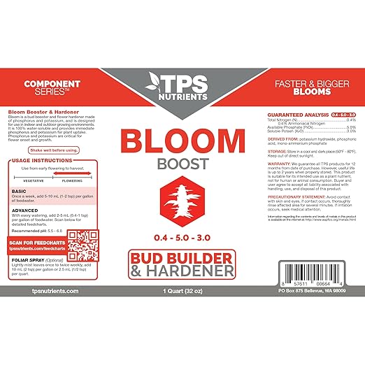 Bloom Bud Builder & Flower Hardener Plant Nutrient and Supplement, Triggers Fast Flowering by TPS Nutrients, 32 oz