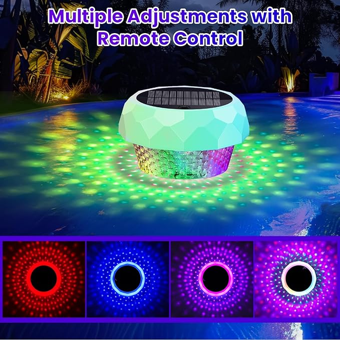 Solar Pool Chlorine Floater with Colorful Lights, Remote-Controlled Lights Adjustable Release Easy-Open Chlorine Floater Dispenser for Pool Large Capacity for 3'' or 1'' Tablets