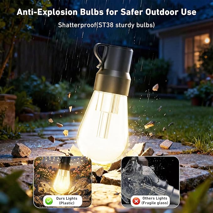 LETIANPAI 400FT RGB+IC Outdoor String Lights, IP67 Waterproof LED Color Changing Clear Bulb String Lights with App & Remote Control, Shatterproof Hanging Patio Lights for Backyard Garden Party