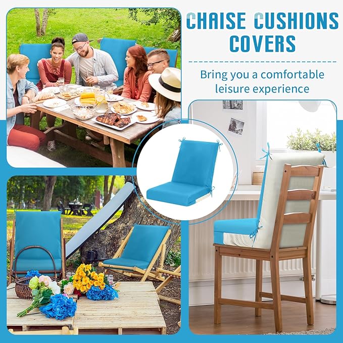 Tudomro 2 Pcs Outdoor High Back Chair Cushion Covers (Not Includes Cushion) Waterproof Patio Replacement Rocking Chair Slipcover Seat Pad Cover with Tie for Furniture (Lake Blue,44'' X 21'')