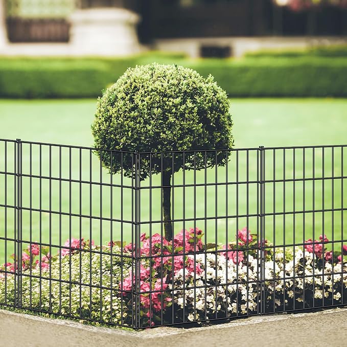 FOREHOGAR Metal Garden Fence 33.3in (H) x 23.3ft (L), 10 Panels + 11 Stakes Dog Fence Border Fence Animal Barrier, No Dig Garden Fencing for Yard Flower Bed Lawn Patio Outdoor, PIN332810 Black