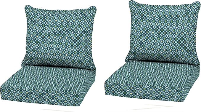 Arden Outdoor Deep Seat Cushion Set (2-Pack), 22 in x 24 in, Weather-Proof, Rain-Proof, Fade Resistant Patio Cushion for Chair, Sofa, and Couch Alana Tile
