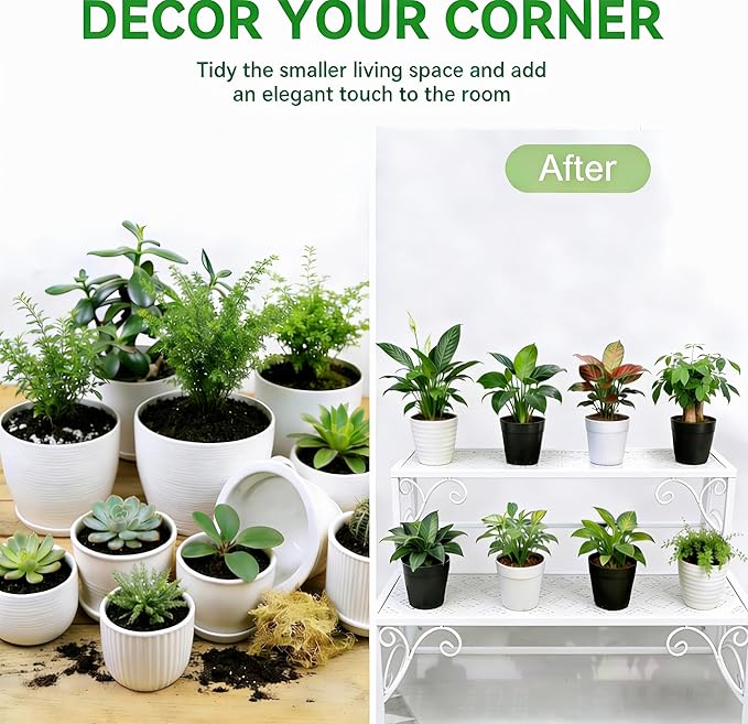 2 Tier Metal Plant Stand, Ladder Flower Pot Holder Plant Stands, Stackable Heavy Duty Tall Plant Shelf Flower Pot Holder for Patio Garden Corner Balcony Living Room (2 Tier H16.3 In-White)