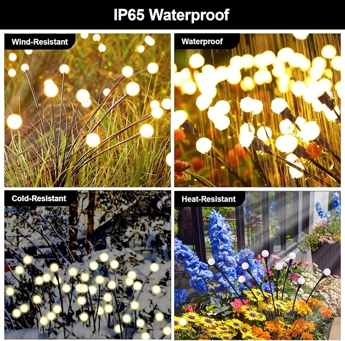 Solar Firefly Lights Warm White, 8 Modes 800mAh Swaying Firefly Yard Lights Solar Powered Outdoor Waterproof for Outside Yard Patio Lawn Pathway Walkway Stake Christmas Garden Decor (6 Pack)