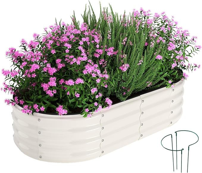 ZFHgarden Galvanized Metal Planter Raised Garden Bed Kit for Gardening Outdoor，4x2x1ft Planter Grow Garden Box Raised Flower Bed，Long Vegetable Clearance Herb Raised Garden Beds for Gardening White