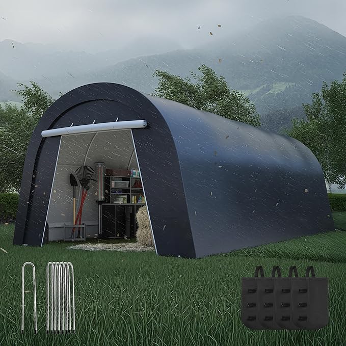 Wisteria Lane Heavy Duty Carport with 4 Cloth Bags, All-Weather Car Canopy with 2 Roll-up Doors, Portable Garage Storage Shelter Shed for Boat, Truck, or Garden Tools, 12' x 25'