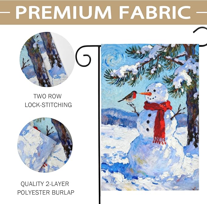 Winter Snowman Garden Flag 12x18 Inch Winter Snow Scene Cardinal Tree Holiday Decorative Yard Flags for Outside Double Sided Seasonal Outdoor Home Farmhouse Decoration Porch New Year Decor