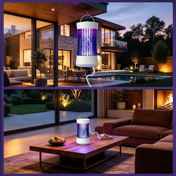 Lulu Home Bug Zapper Indoor, 2 Packs Mosquito Killer with Fan, 1500V Electric Fly Trap, USB Plug-in Insect Catcher for Home, Kitchen, Bedroom, Black & White