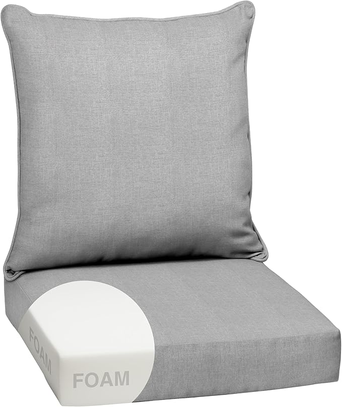 Arden Olefin Outdoor Foam Deep Seat Cushion Set, 24x24, Premium High-Density Foam, Never Flattens, Weather-Proof for Patio Chair Sofa Couch, Paloma Woven Texture