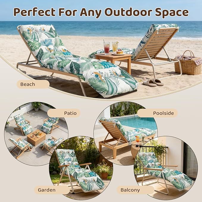 Waterproof Outdoor Lounge Chair Cushions 74.8 x 22 x 4.7 Inches，Chaise Lounge Chair Cushions Replacement for Outdoor Furniture with Ties, Thickened Patio Pool Bench Lounge Chair Cushions
