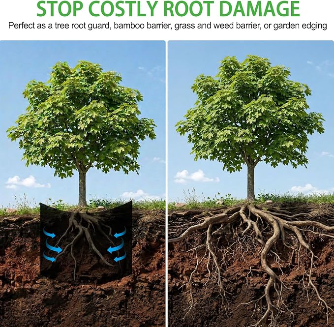 Convivium Tree Root Barrier Roll, 60mil Recycled HDPE Root & Bamboo Barrier for Landscaping, Heavy-Duty Root Blocker for Sidewalks, Driveways & Garden Edging (24in x 50ft x 60mil)
