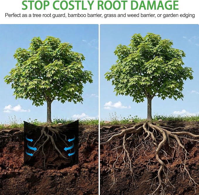 Convivium Tree Root Barrier Roll, 60mil Recycled HDPE Root & Bamboo Barrier for Landscaping, Heavy-Duty Root Blocker for Sidewalks, Driveways & Garden Edging (12in x 50ft x 60mil)