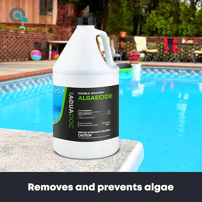 Copper Pool Algaecide for Swimming Pools - 64 oz - 90 Day Algaecide for Inground & Above Ground Pools, Helps Prevent & Remove Green, Mustard, Blue, Black Algae - AquaDoc