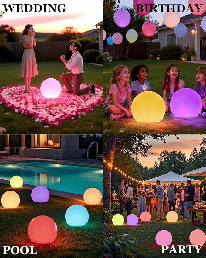 shumi Solar Ball Light-12inch LED Outdoor Table Lamp,16 RGB Colors and Dimmable Globe Light with Remote,Decor for Patio,Garden,Yard,Beach,Pathway,Nursery