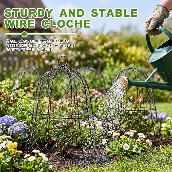 Sadnyy 12 Pack Garden Chicken Wire Cloche, 13" W x 15.7" H Plant Protectors and Covers Wire Garden Cloches from Animals Metal Cage Plant Protection Strong and Not Easy to Deform No Assembly Required