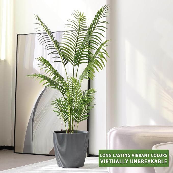 Dexceder 13x12 Self Watering Planters Indoor (2 Pack, Gray) | Inner Mat Design, Floor Standing Flower Plant Pot with Water Level Indicator