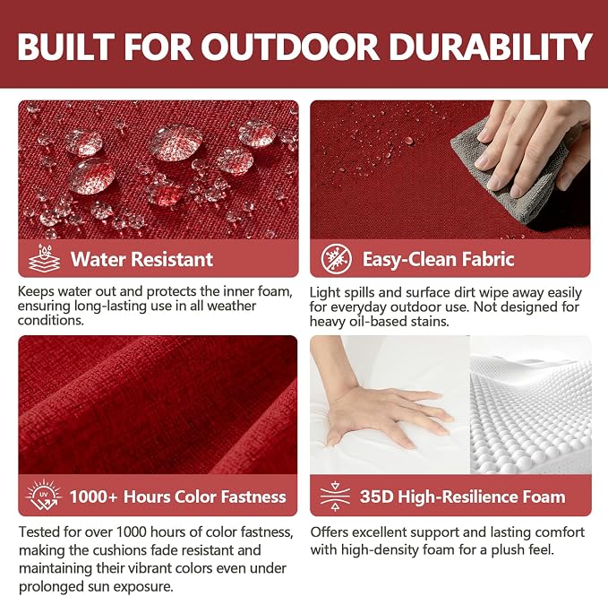 Goodgoods 24 x 28 Outdoor Patio Deep Seat Cushions 2-Pack, 1000+ Hours Fade-Resistant & Water-Resistant Outdoor Furniture Chair Cushions with 30D High-Resilience Foam for Sofa Chair, Red