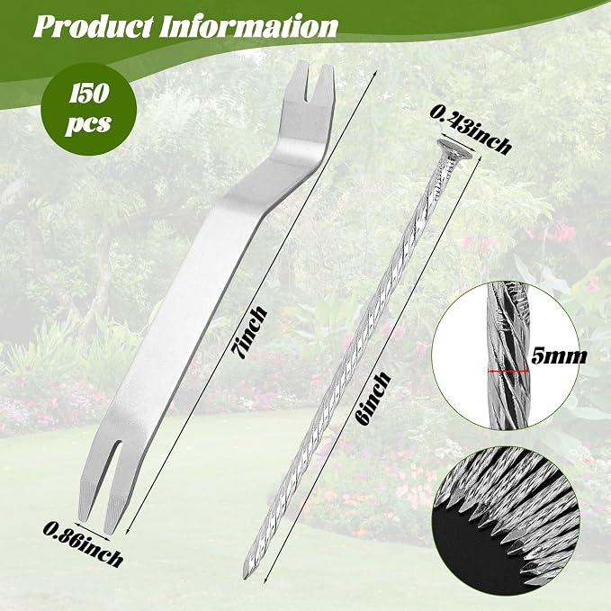 100 Pack 6 Inch Turf Nails for Artificial Grass Galvanized Metal Landscape Stakes Spiral Spikes for Weed Barrier, Garden Lawn Paver Edging, Securing Fences