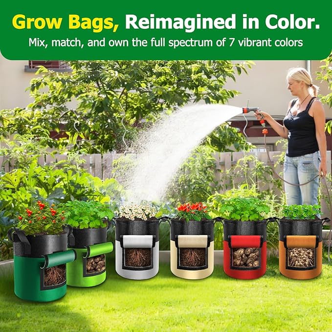 6 Pack Potato Grow Bags with Flap, 20 Gallon Grow Bags for Growing Potatoes, Colorful Durable Fabric Garden Planter Pots with Harvest Window for Tomatoes Vegetables Fruit Flowers Herbs