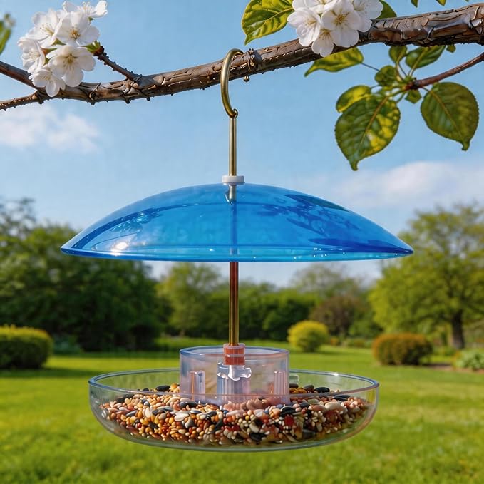 8" Mini Rain Cover for Bird Feeder/House - ‌Small Protective Dome Guard Against Rain/Snow/Sun - Blue Translucent Plastic - Dia. 20CM