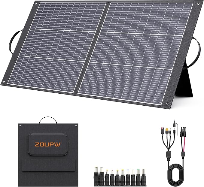 ZOUPW 100W Portable Solar Panel N-Type 16BB,25% Efffciency Ultralight 7.98lbs Foldable Solar Charger for Jackery 300/EcoFlow River/Bluetti/Anker Solix, IP67 Waterproof for RV Camping Off-Grid