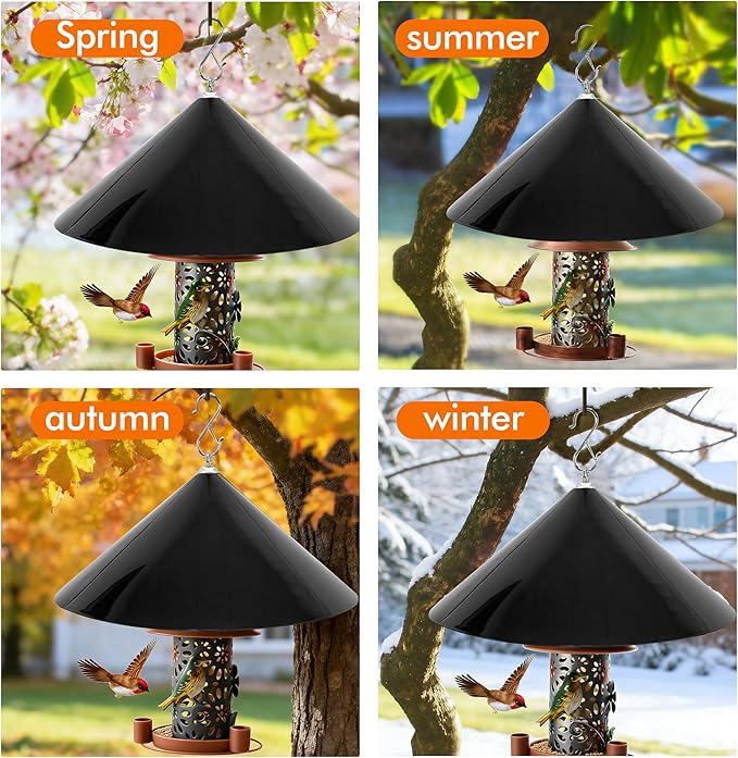 19-Inch Wide Rain Cover for Hanging Bird Feeders,Squirrel Baffle for Feeder Pole,Squirrel-Proofs for Outside Shepherd's Hooks，Baffle for Hummingbird Feeder (Black)