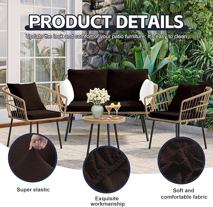 8Pcs Patio Cushion Covers,Outdoor Cushions Covers,Stretch Cushion Covers Replacement, Washable and Reusable Furniture Protectors(Coffee Brown)